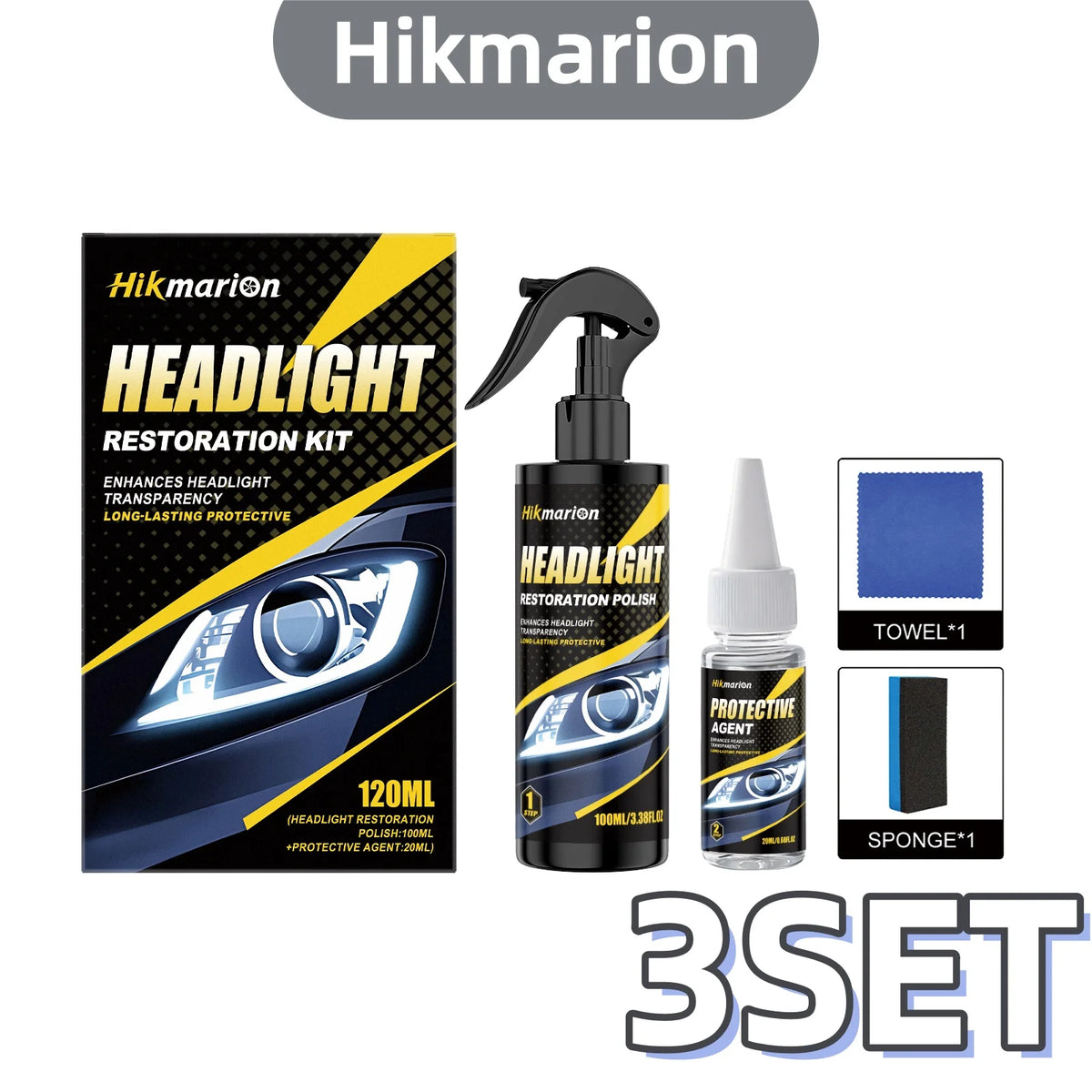 Hikmarion Headlight Restoration Kit – Polish & Clarity Headlight Restoration Kit PLUSH 3SET
