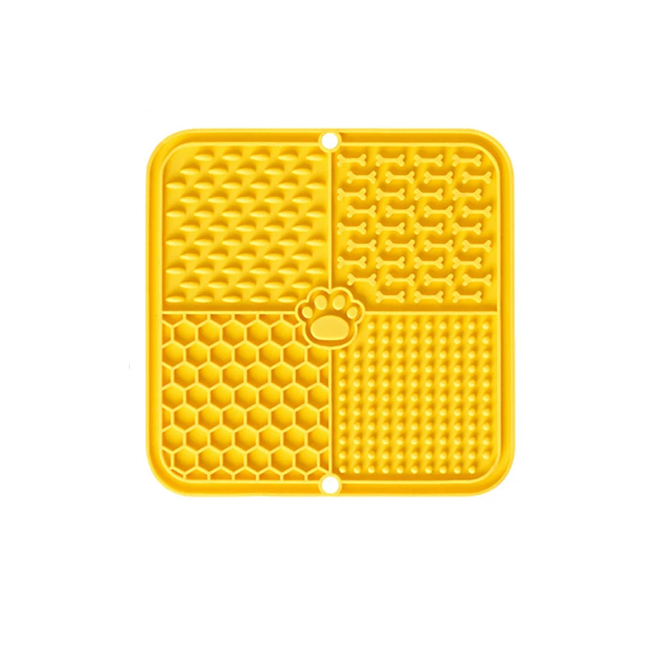 Slow Feeder Lick Mat Dogs & Cats – Food Grade Silicone Slow Feeder Lick Mat PLUSH Yellow 15.5x15.5cm