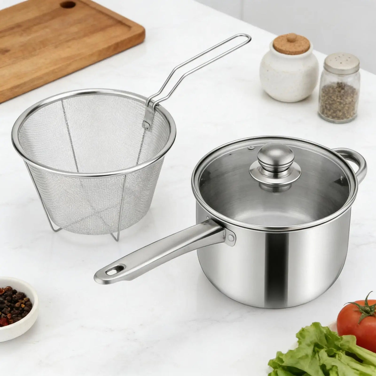 3L Stainless Steel Deep Frying Pot with Basket & Strainer Deep Frying Pot PLUSH