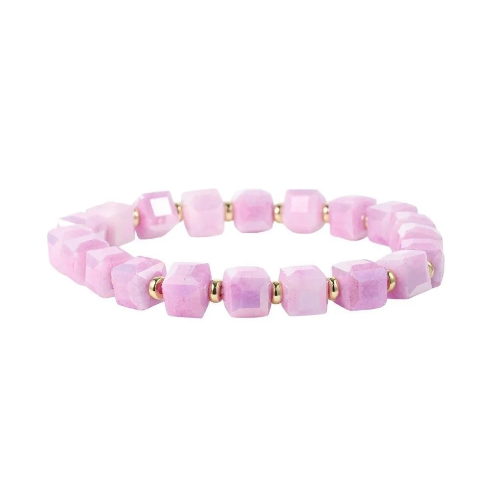 Colorful Crystal Glass Sugar Cube Beaded Bracelet | Unisex Beaded Chain Bracelet PLUSH Style 10