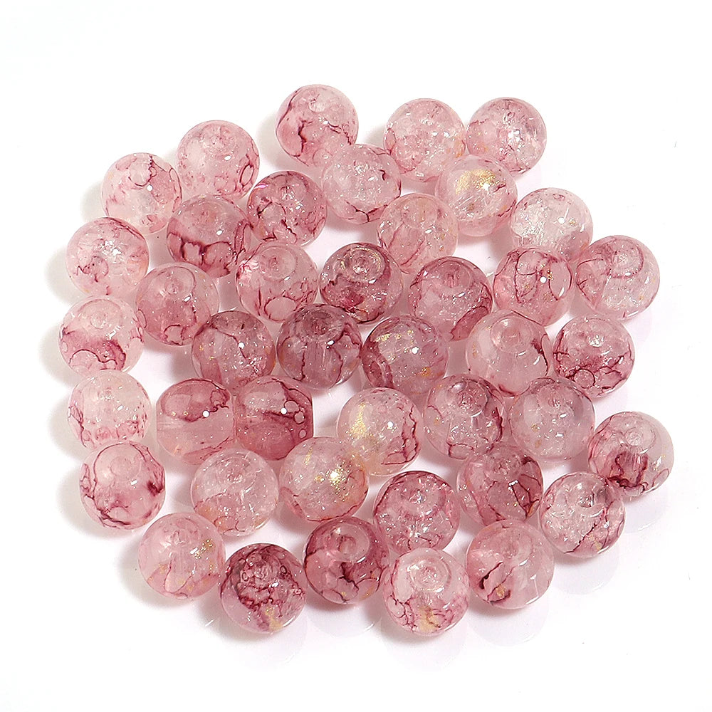 50pcs 8mm Ice Crack Gold Foil Glass Beads for DIY Jewelry Glass Spacer Beads PLUSH purple 8mm