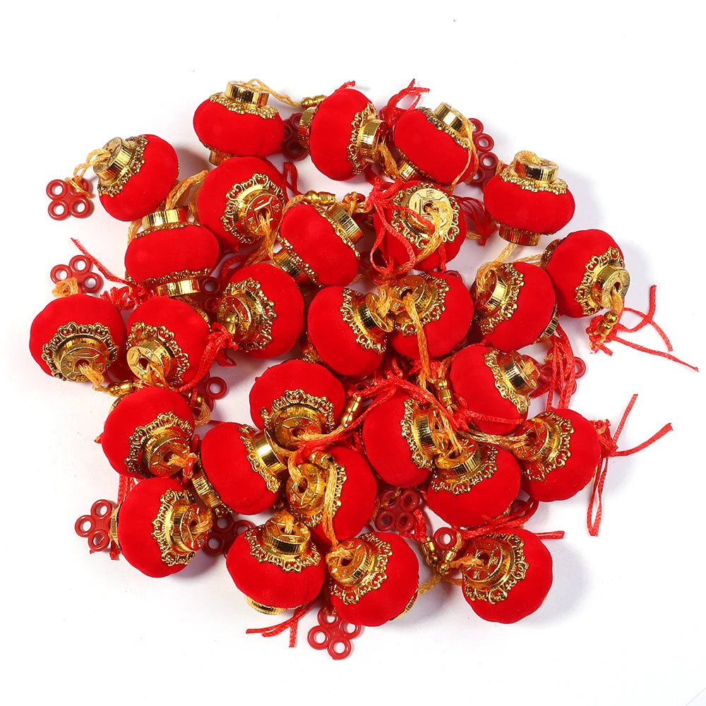 Mini Red Flocking Lanterns Chinese New Year DIY Decor 16-30pcs DIY Craft Decoration PLUSH 3cm x 30pcs