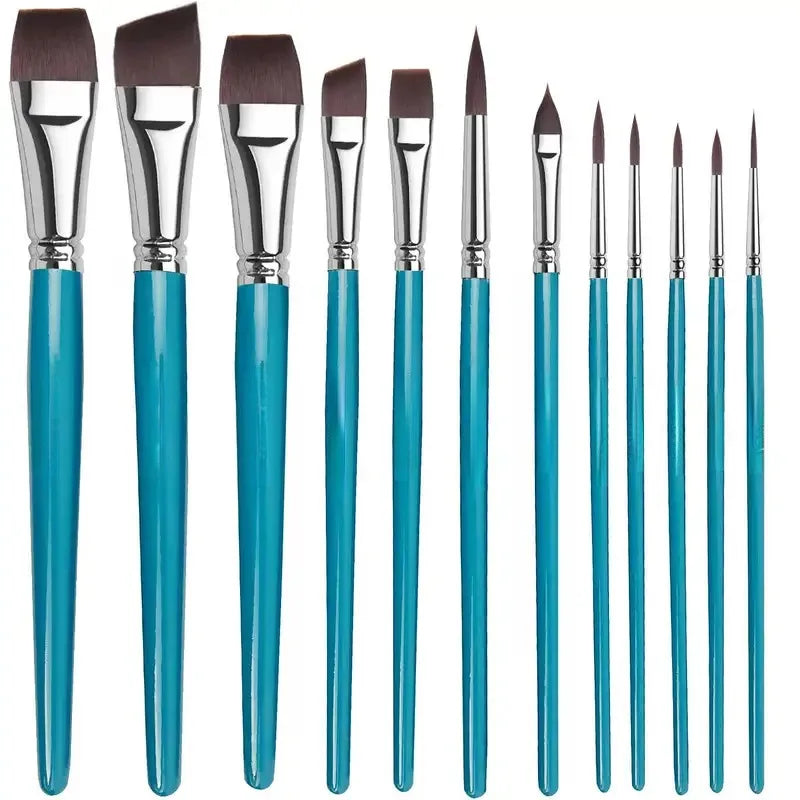 12-Piece Nylon Paint Brush Set – Flat & Round Art Brushes Paint Brush Set PLUSH