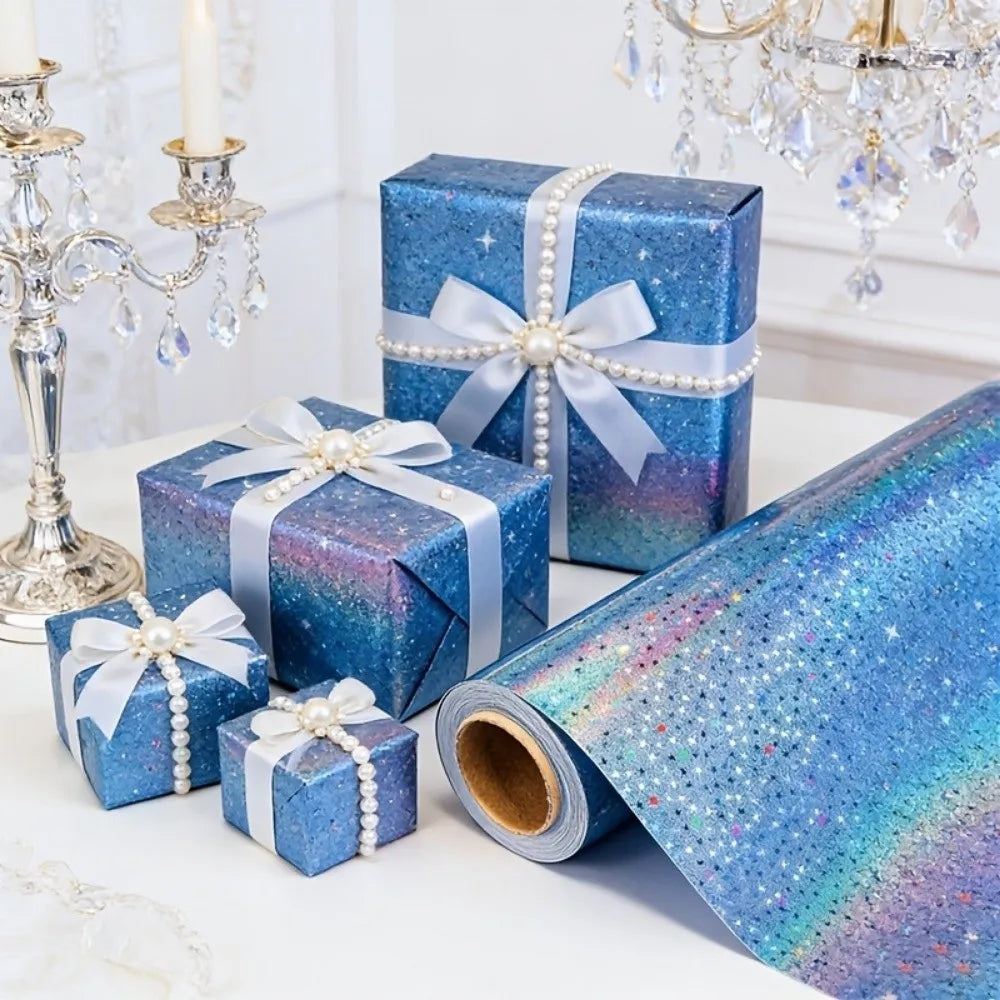 Gradient Laser Wrapping Paper Roll 43×300cm – Holographic Gift Wrapping Paper PLUSH