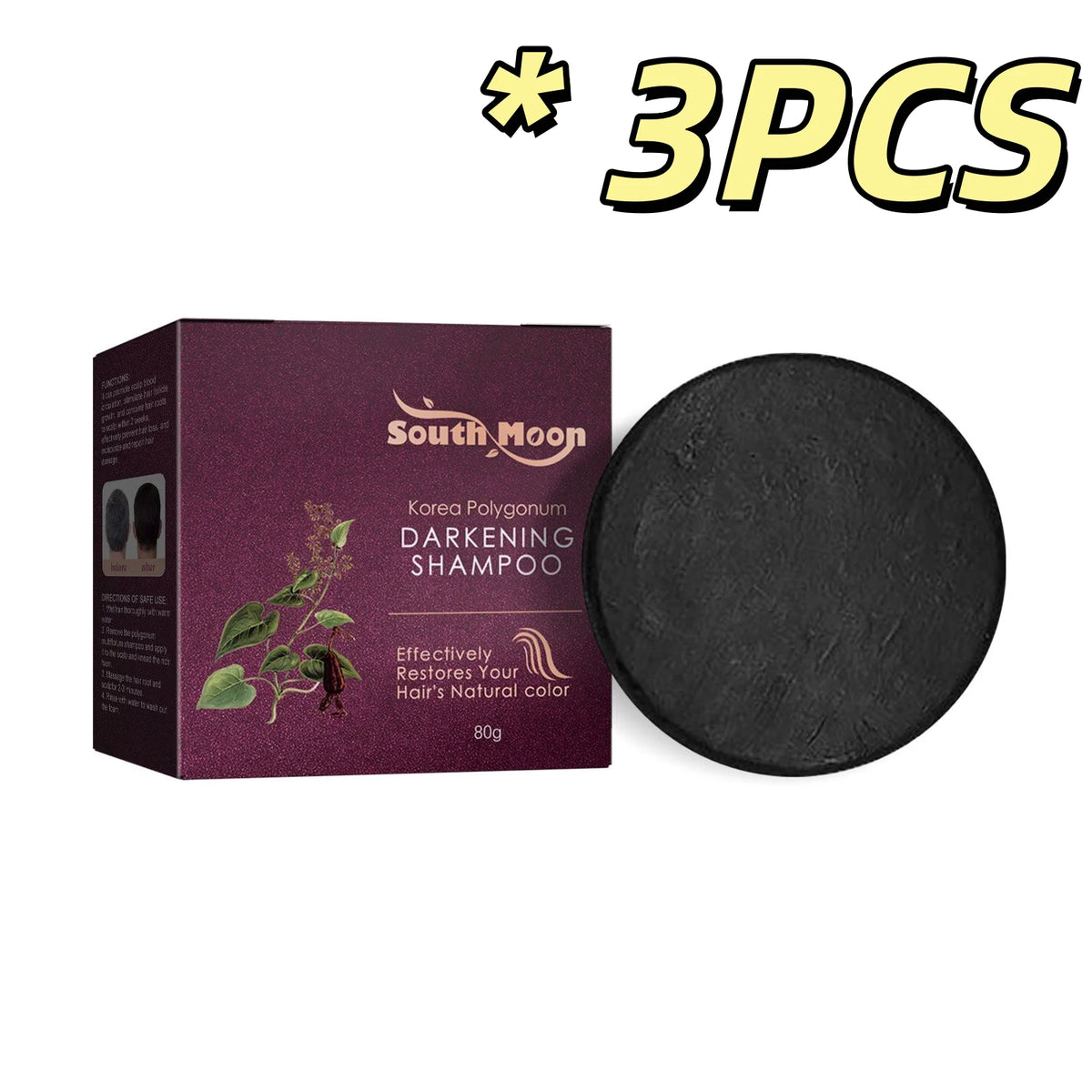 South Moon Polygonum Multiflorum Shampoo Soap 80g Shampoo Bar Soap PLUSH 80g Boxed X 3PCS