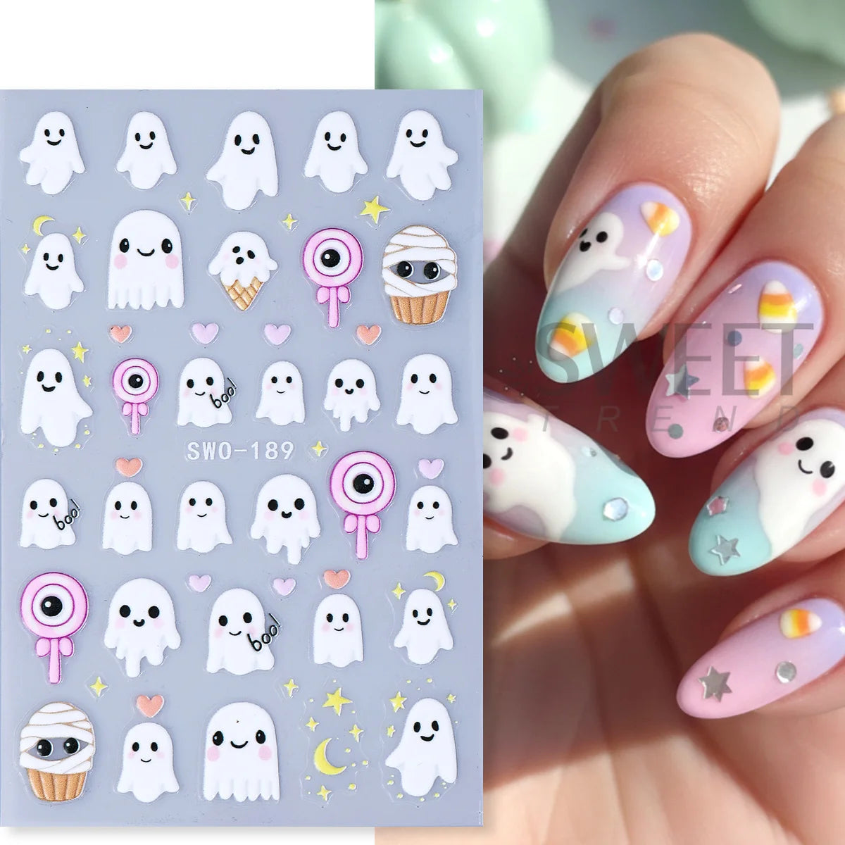 Halloween Nail Decals – Ghosts, Pumpkins & Kawaii Stickers 2pc Nail Art Stickers PLUSH