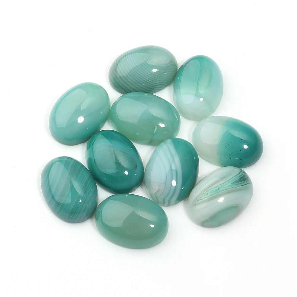 Striped Green Agate Oval Cabochon Flat Back Gemstone Beads DIY Gemstone Cabochon Beads PLUSH 13x18mm 10pcs