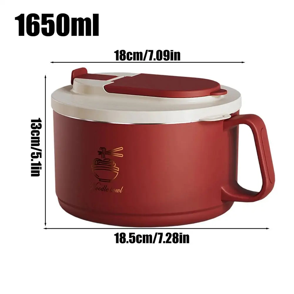 Double-Layer Stainless Steel Lunch Bowl 1650ml with Lid Stainless Steel Lunch Bowl PLUSH Red