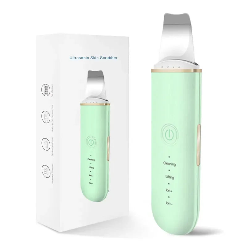 Ultrasonic Skin Scrubber Spatula – 4-Mode Facial Lifting Tool Facial Skin Scrubber PLUSH green