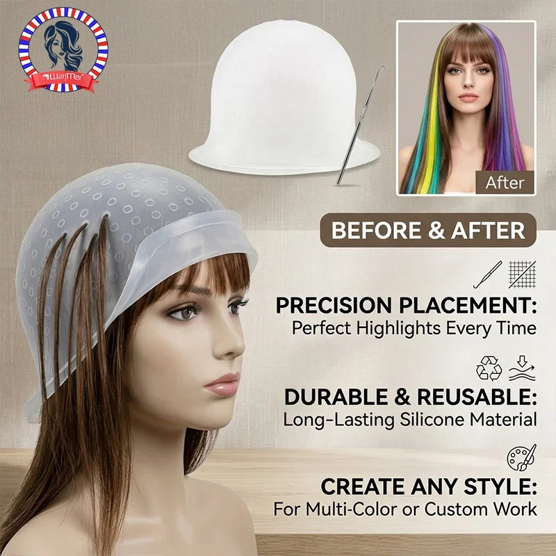 Silicone Hair Highlight Cap with Hook Needle – Frosting Hair Coloring Cap PLUSH