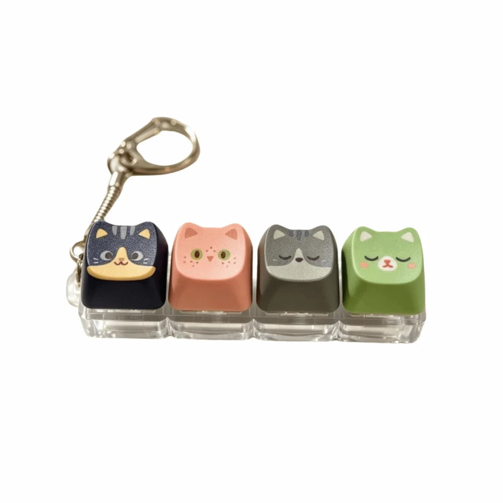 Cute Cat Keycap Keychain – Fidget Clicker Button Keychain Novelty Keychain PLUSH 4 key -Style K-