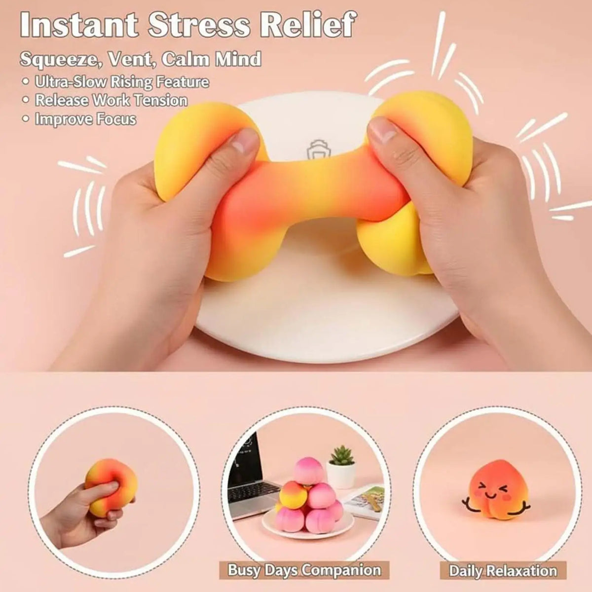 Peach Squeeze Toy – Slow Rising Sensory Fidget for Kids & Adults Fidget Squeeze Toy PLUSH