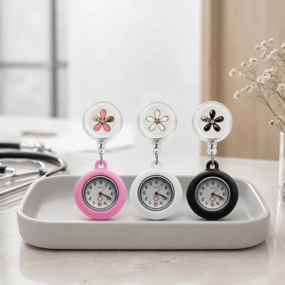Retractable Nurse Fob Watch – Floral Badge Reel Pocket Watch Nurse Fob Watch PLUSH