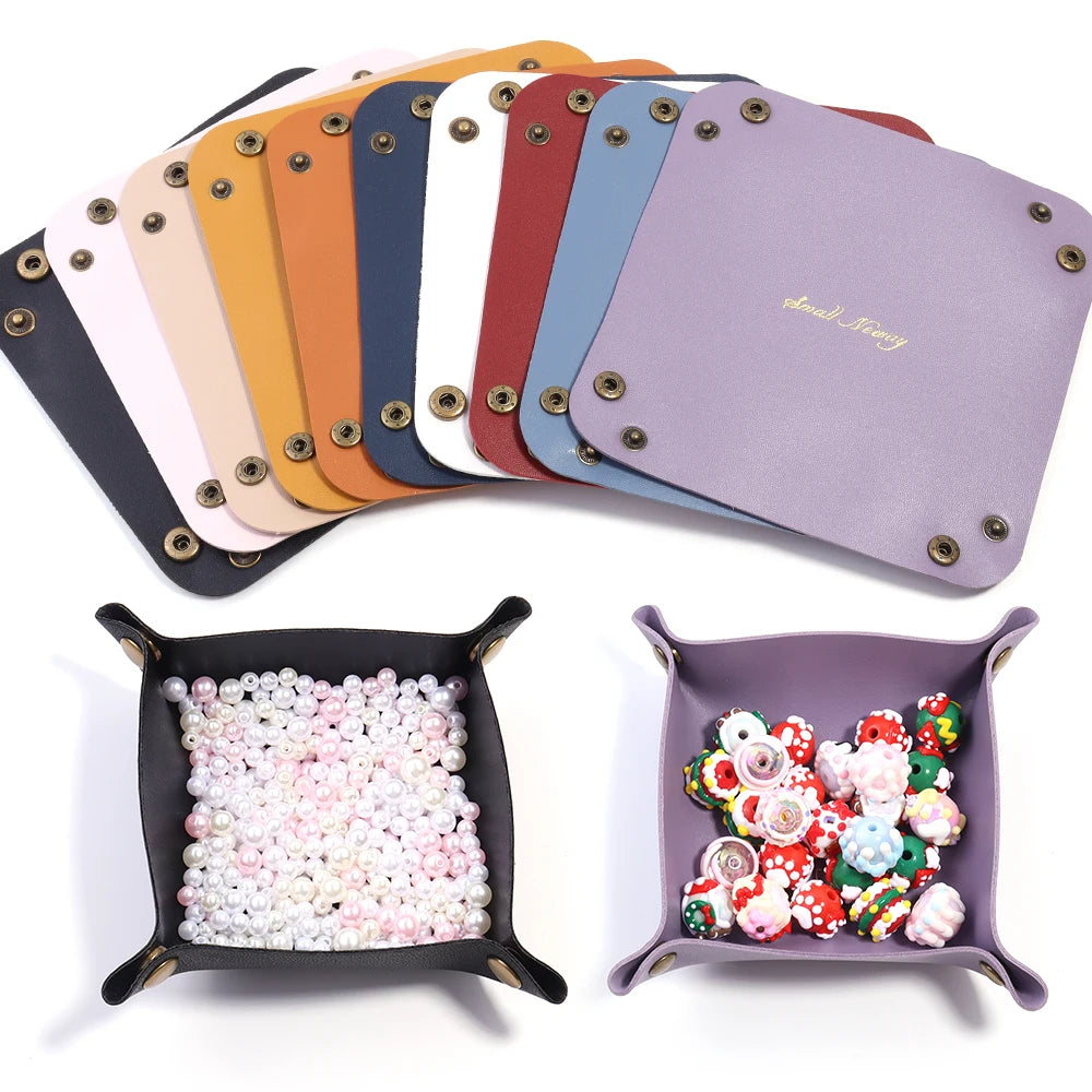 Foldable PU Leather Desktop Tray – Jewelry & Key Organizer Desktop Storage Tray PLUSH