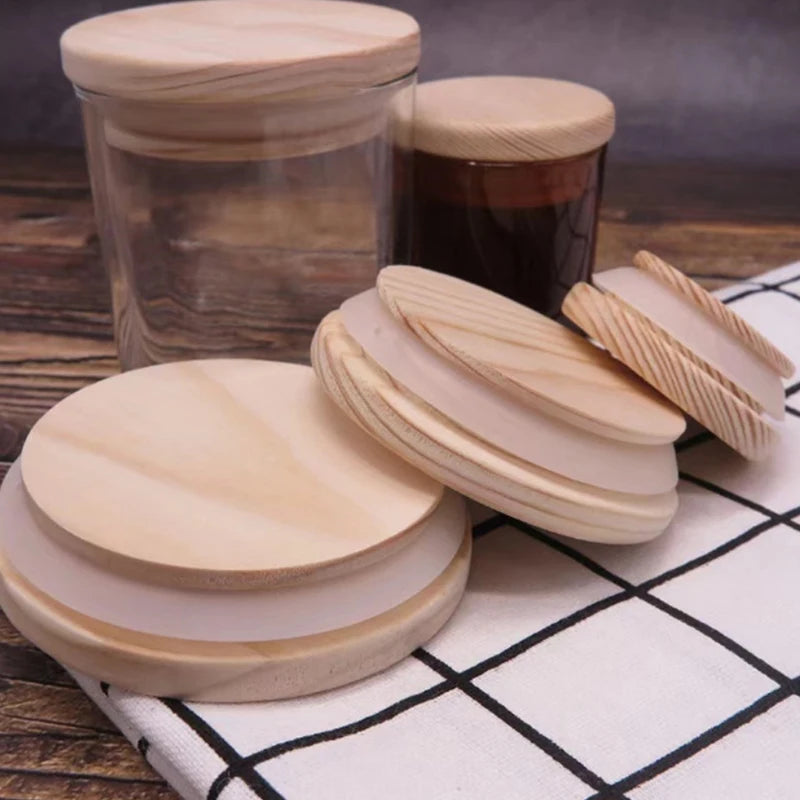 Pine Wood Jar Lids with Silicone Seal – 8 Sizes Available Wood Jar Lid PLUSH