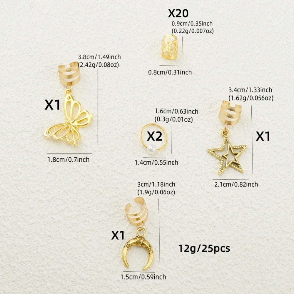 25pcs Butterfly Heart Punk Dreadlock Hair Rings for Braids Hair Braid Rings PLUSH
