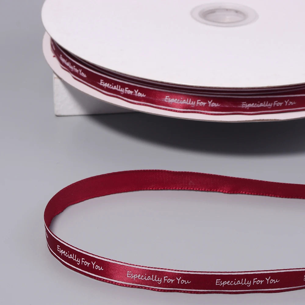 100 Yards "Especially For You" Printed Polyester Ribbon 1cm Printed Craft Ribbon PLUSH wine red 1cm