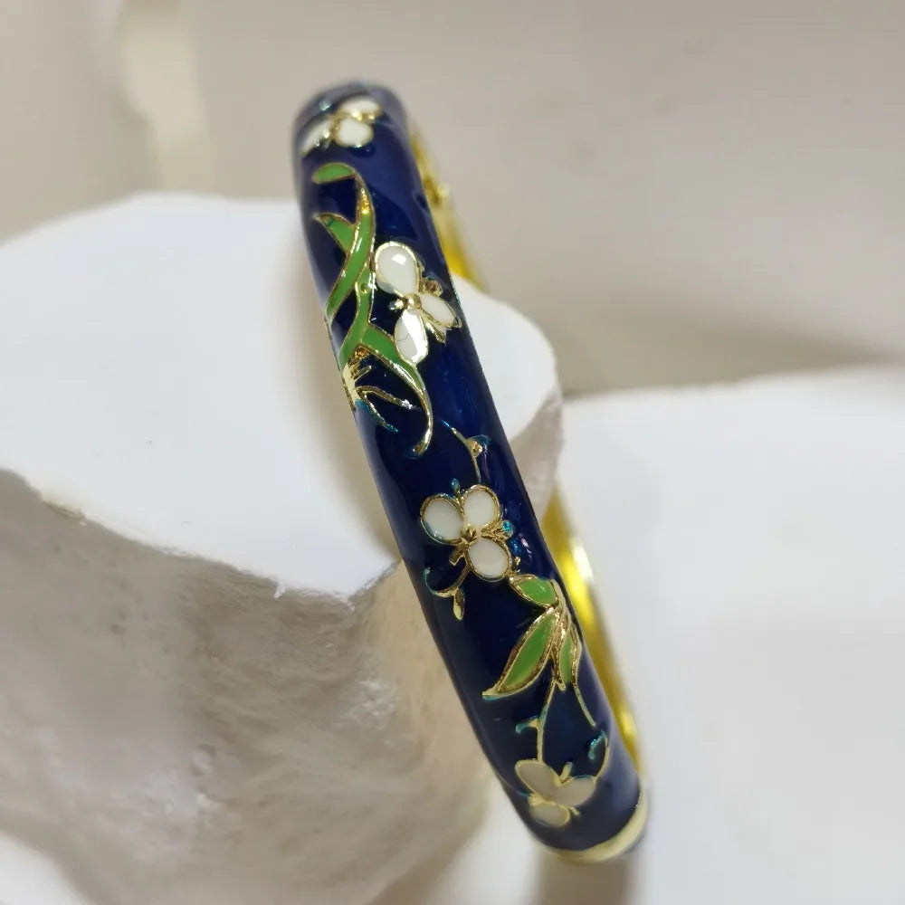Cloisonné Enamel Bangle | Gold-Trimmed Floral Ethnic Bracelet Enamel Bangle Bracelet PLUSH 14