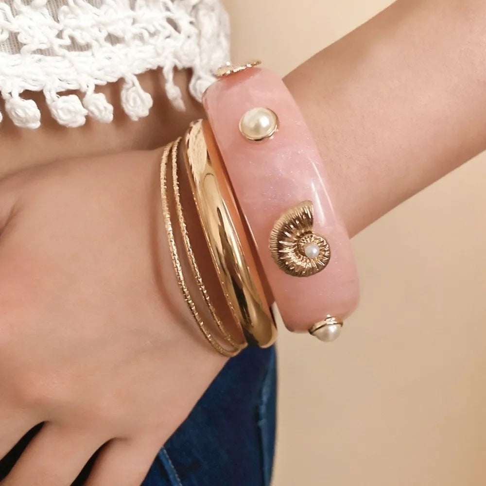 4pcs Starfish Conch Shell Bangle Set – Ocean Vacation Jewelry Bangle Bracelet Set PLUSH