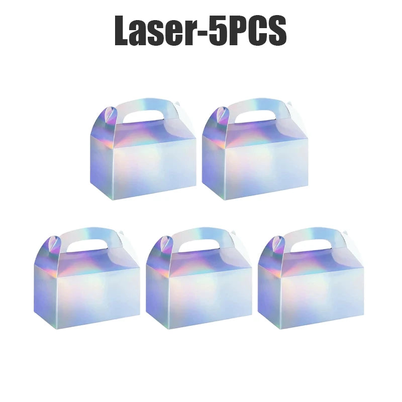 Silver Laser Paper Gift Boxes for Jewelry, Candy & Cosmetics Gift Packaging Box PLUSH Laser 5PCS 1Bag