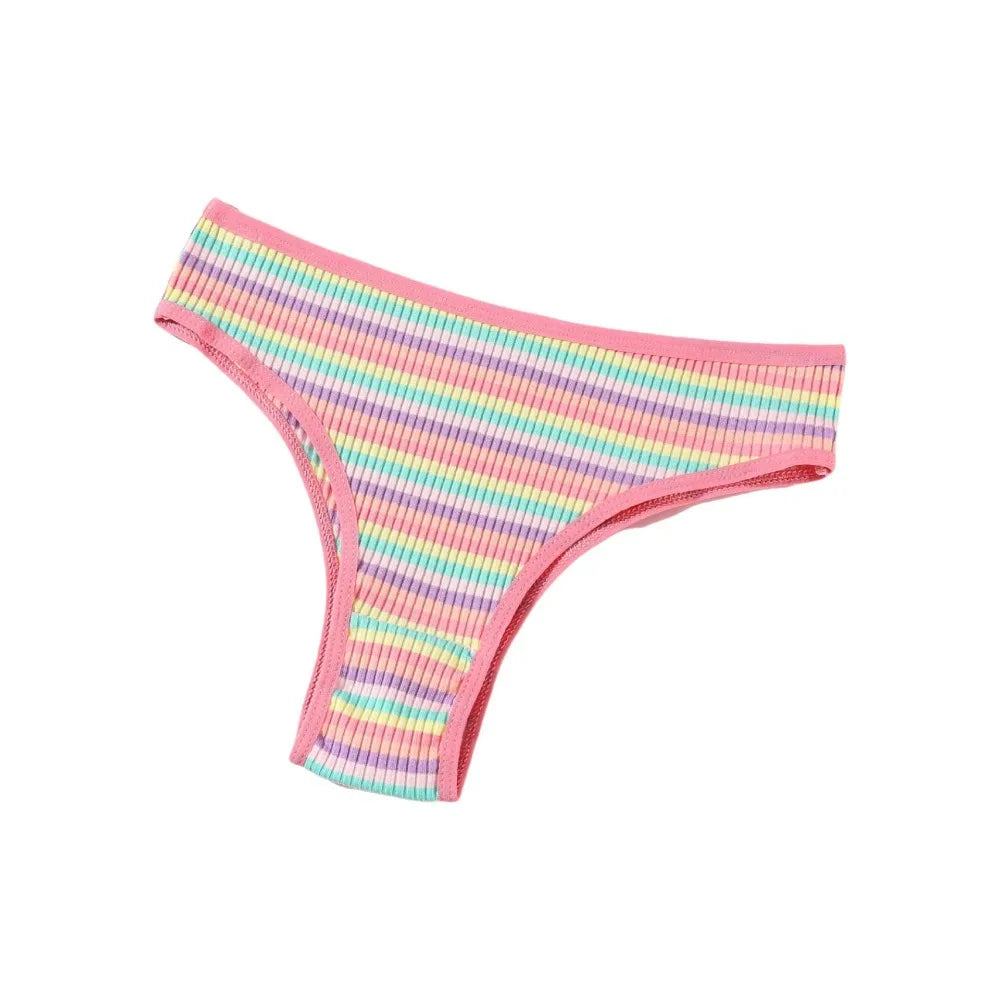 Women's Cotton Briefs – Colorful Striped Low Waist Panties Women's Cotton Briefs PLUSH Pink S 1pc