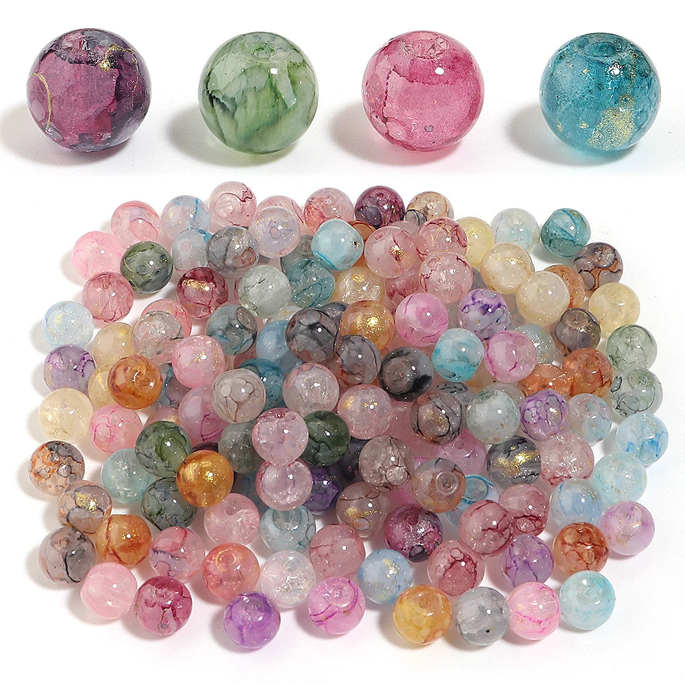 50pcs 8mm Ice Crack Gold Foil Glass Beads for DIY Jewelry Glass Spacer Beads PLUSH