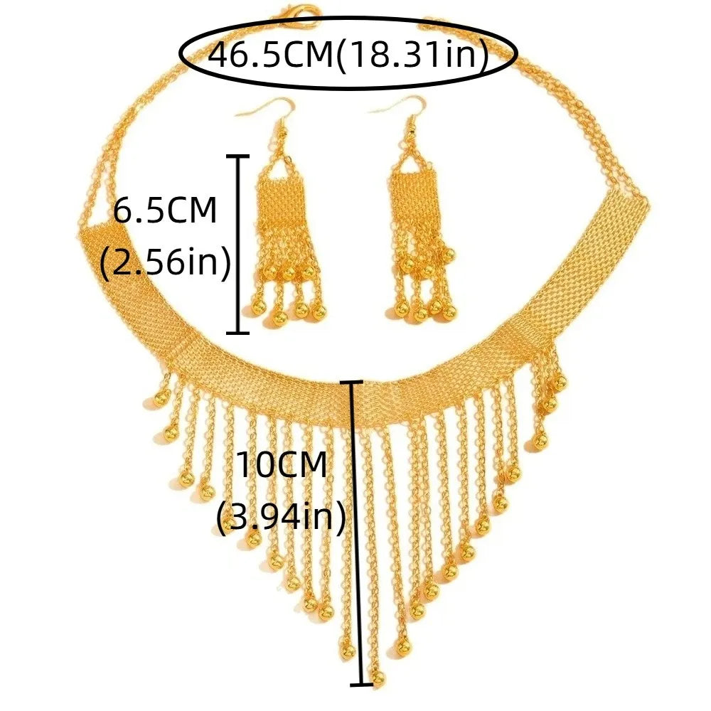 Boho Gold Fringe Tassel Necklace & Earrings Bridal Jewelry Set Jewelry Set PLUSH