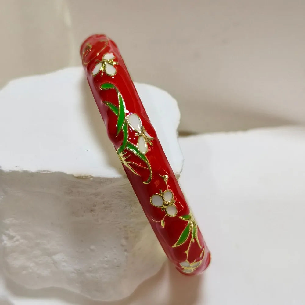 Cloisonné Enamel Bangle | Gold-Trimmed Floral Ethnic Bracelet Enamel Bangle Bracelet PLUSH 12