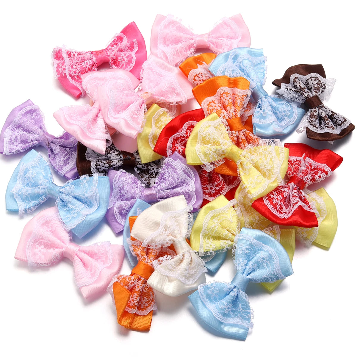 20pcs Double Layer Satin Ribbon Bows – Colourful DIY Craft Ribbon Craft Bows PLUSH Mixed 3.5X5.7cm