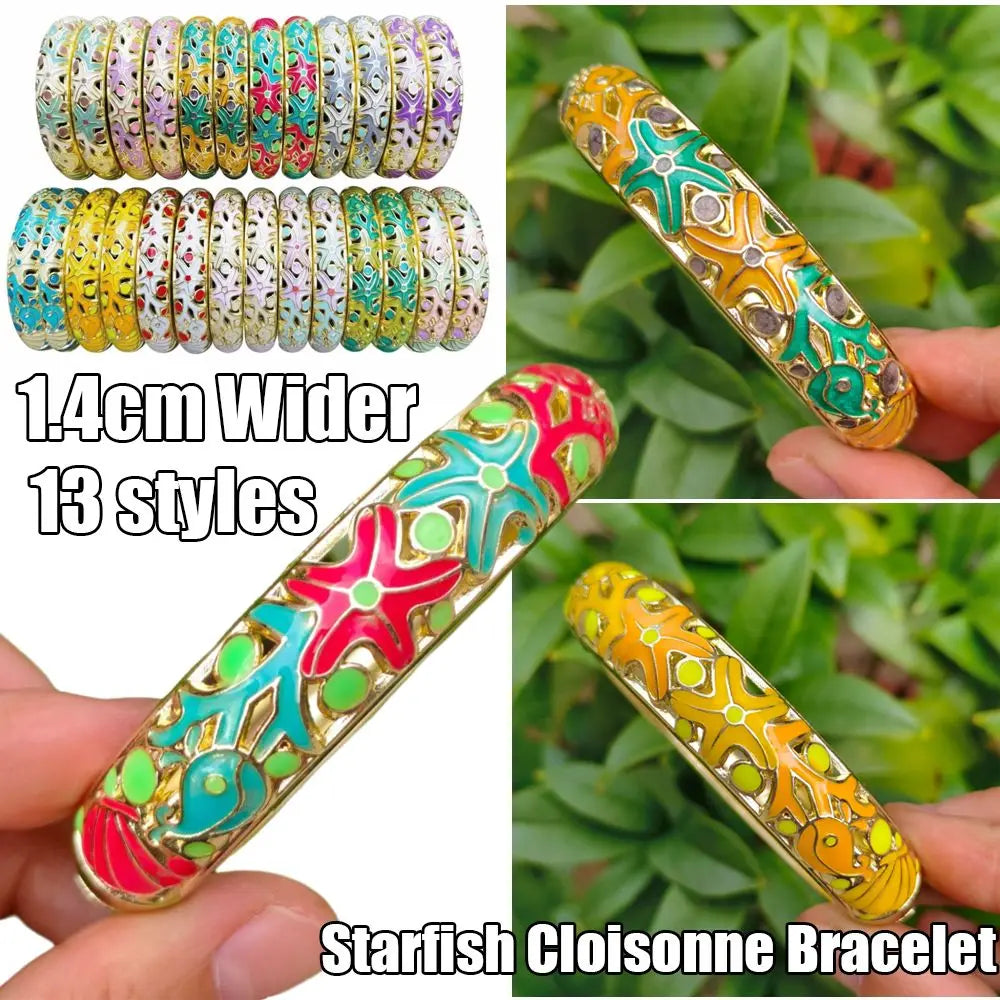 Starfish Cloisonné Enamel Bangle | Vintage Bohemian Women's Bracelet Enamel Bangle Bracelet PLUSH