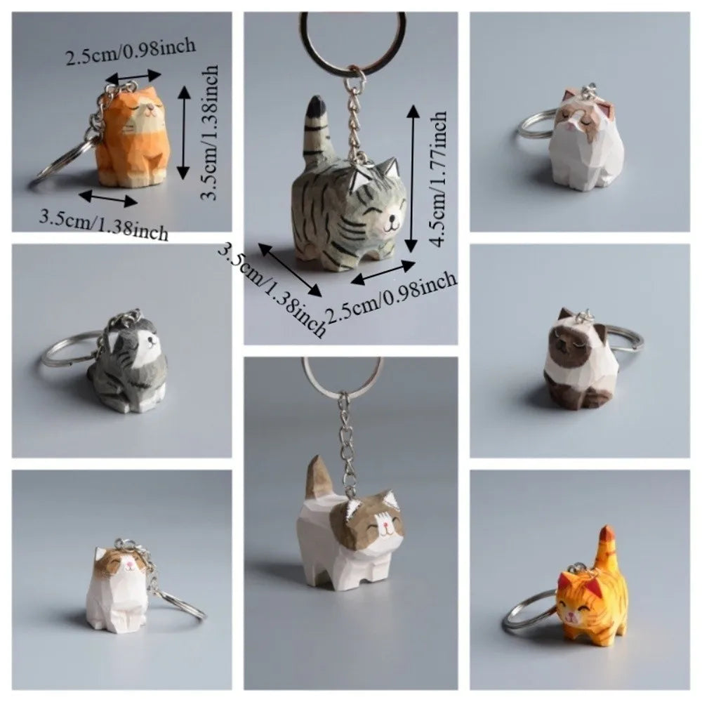 Handmade Wooden Cat Keychain – Kawaii Ragdoll & Siamese Pendant Wooden Cat Keychain PLUSH