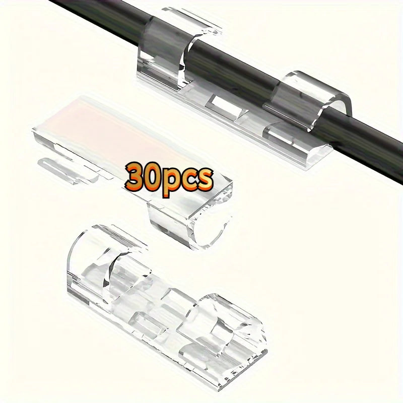 30pcs Clear Adhesive Cable Clips – Plastic Wire Cord Organizer Cable Management Clips PLUSH 30 pcs