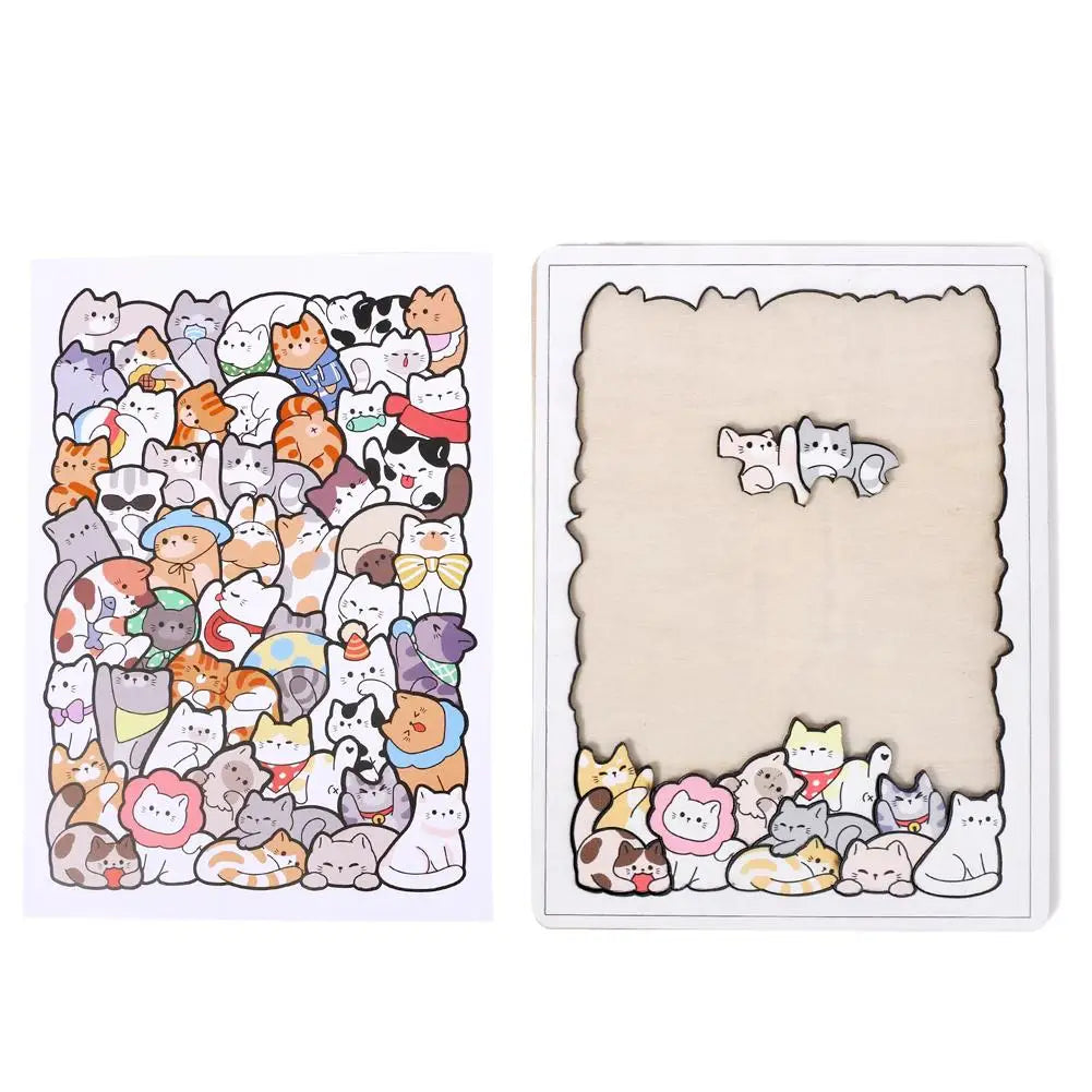 Wooden Cat Animal Puzzle – 50-Piece Irregular Laser-Cut Wood Wooden Jigsaw Puzzle PLUSH E