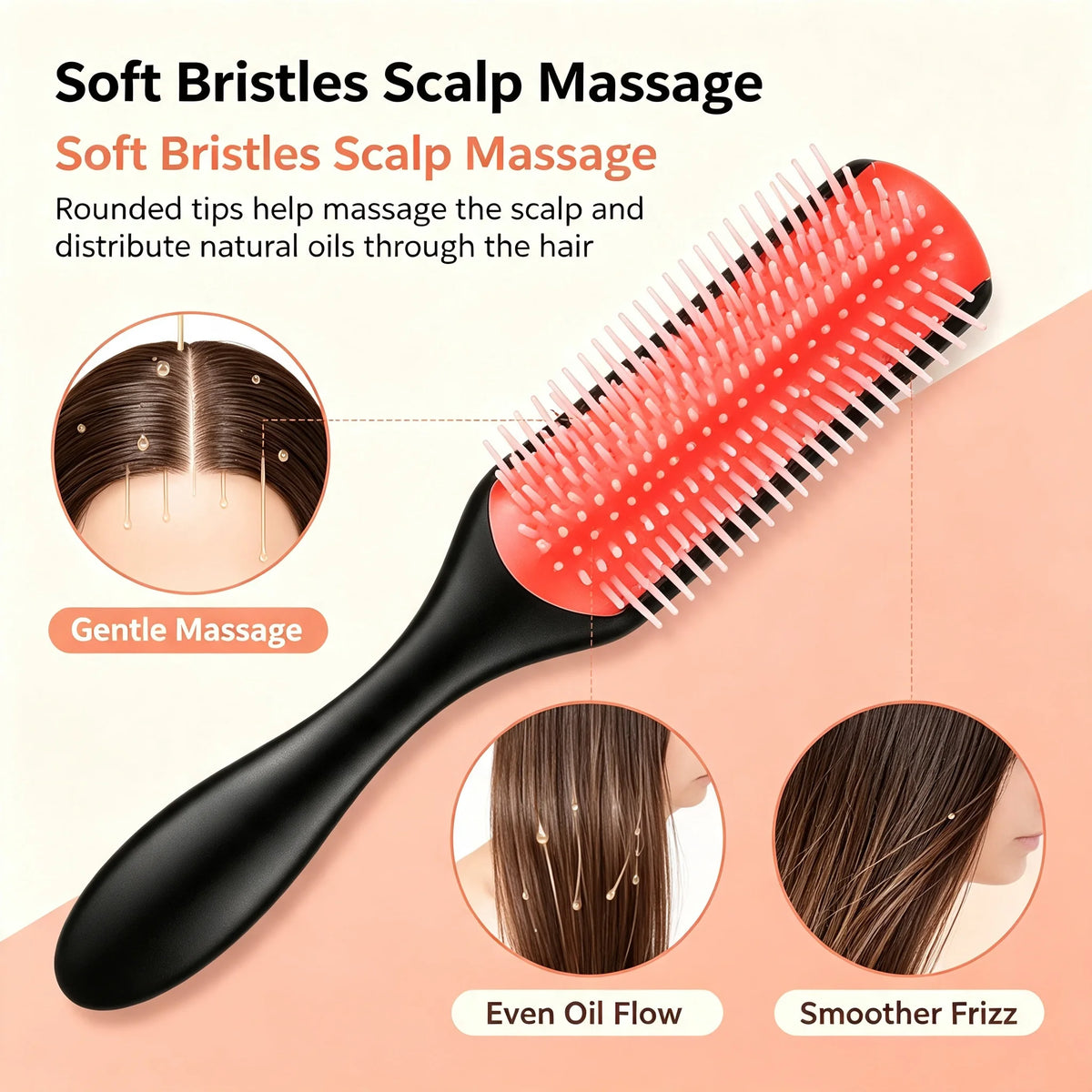 Wide Teeth Paddle Detangling Brush & 6 Hair Clips Set Hair Brush Set PLUSH