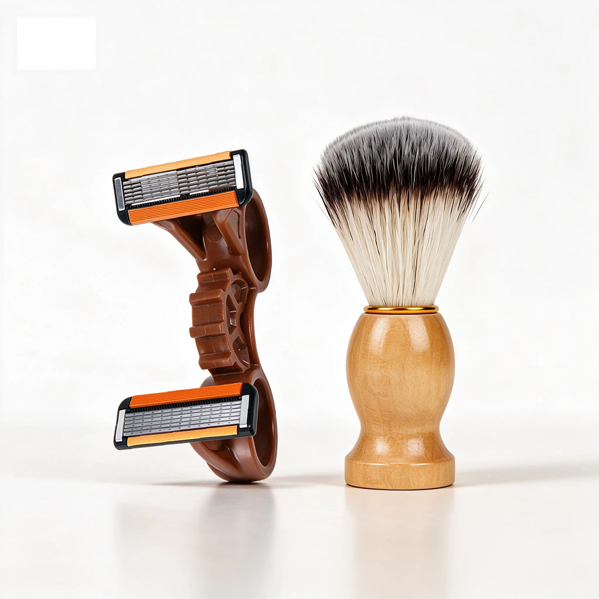 2-Pack Shaving Kit – Wood Handle Brush & Manual Razor Shaving Grooming Kit PLUSH 2pcs set
