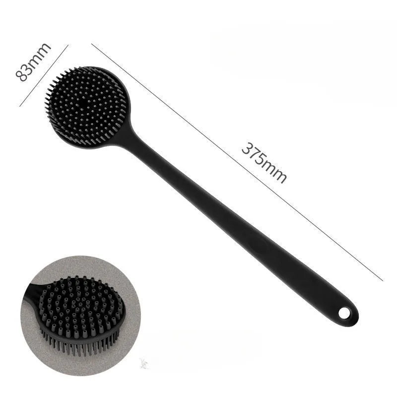 Silicone Back Scrubber Brush – Long Handle, Double-Sided Body Scrubber Brush PLUSH Black Silica Gel
