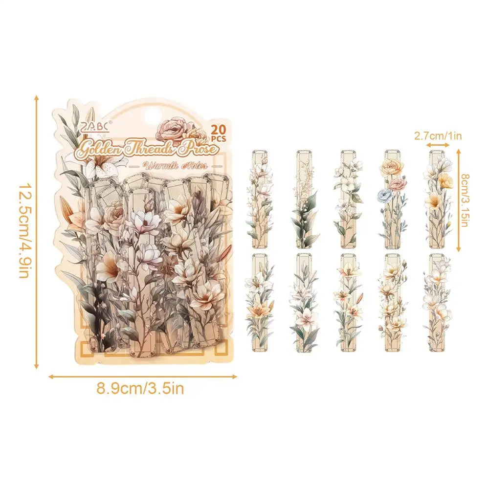Vintage Flower Stickers 20pcs – Scrapbooking & Journal Decor Craft Sticker Pack PLUSH B
