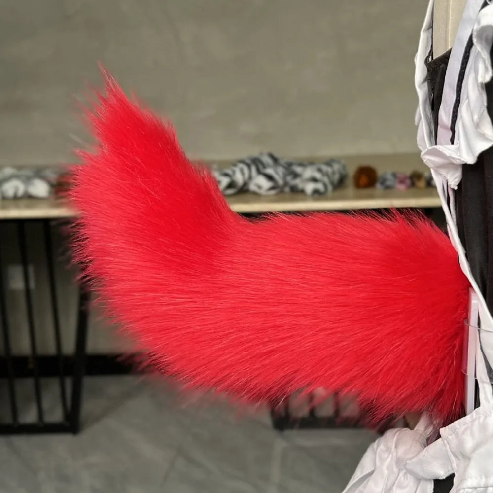 Electric Moving Cosplay Tail – Remote Control, USB Rechargeable Fur Cosplay Costume Tail PLUSH Red Option 1