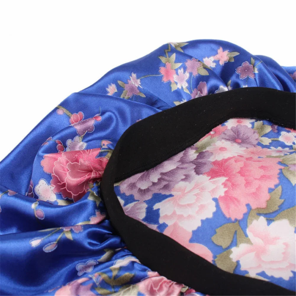 Women Satin Bonnet Floral Wide Band Sleep & Shower Hair Wrap Satin Sleep Bonnet PLUSH