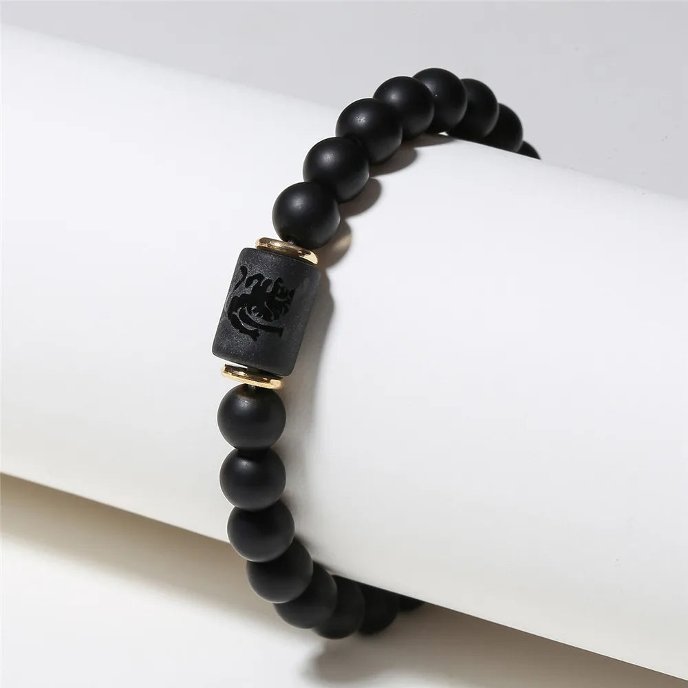 Zodiac Constellation Matte Black Agate Beaded Bracelet Beaded Bracelet PLUSH