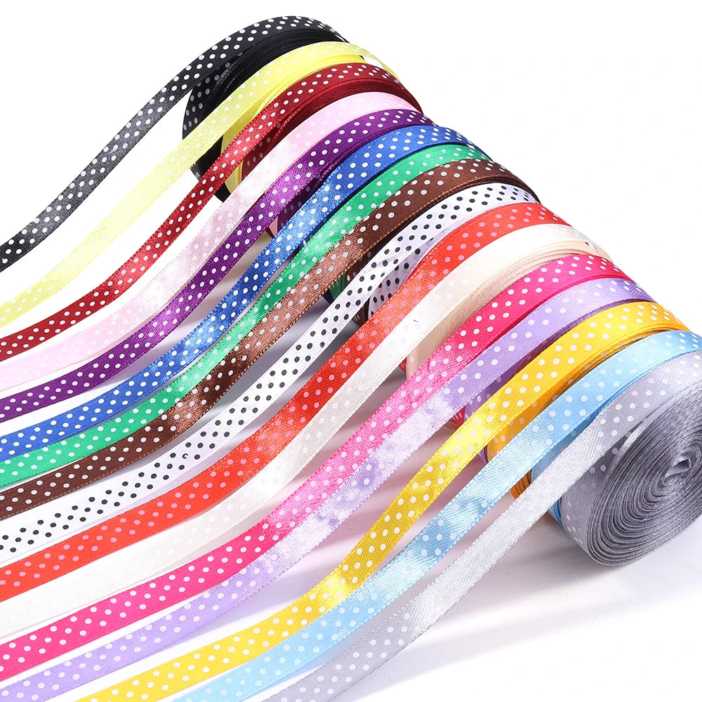20 Yards Polka Dot Polyester Ribbon 1cm | Gift Wrapping & Bows Craft Ribbon PLUSH
