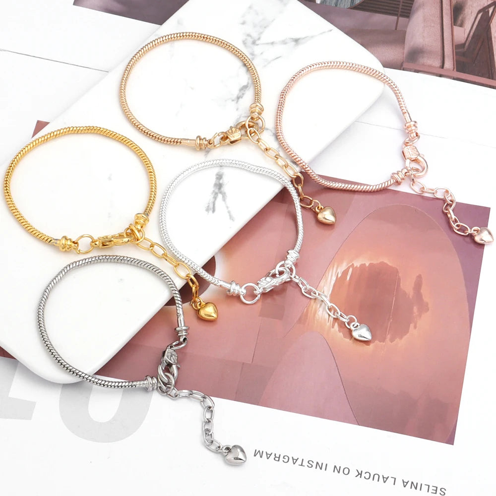 Metal Snake Chain Bracelet Blank with Heart Drop Extender Bracelet Blank PLUSH