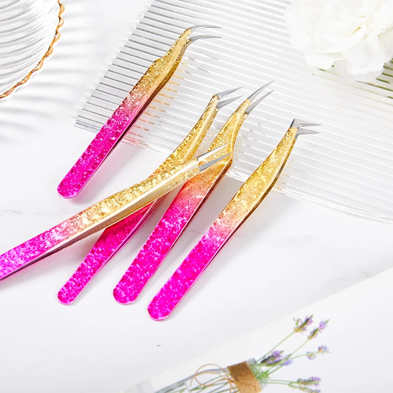Gradient Stainless Steel Lash Extension Tweezers – Precision Lash Extension Tweezers PLUSH