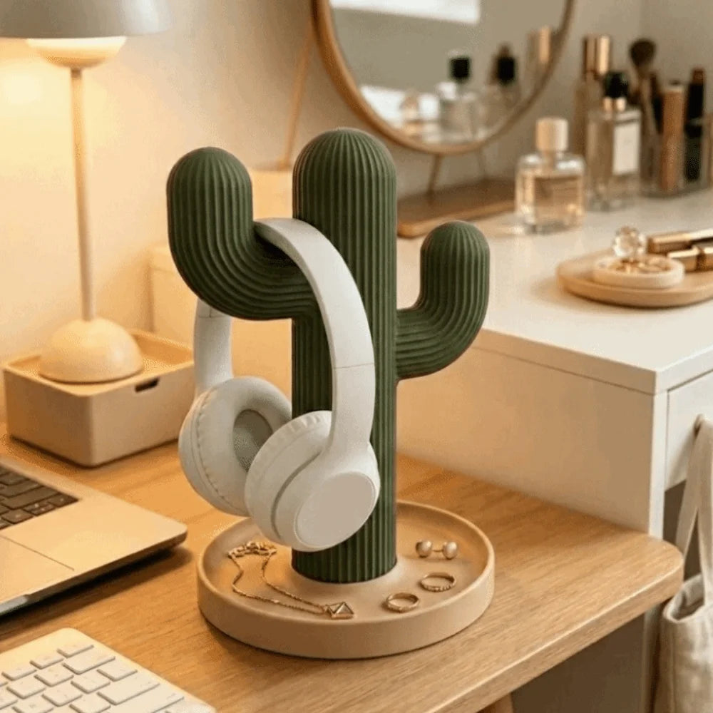 Cactus Headphone Stand & Desk Organizer | 3D Printed Decor Desk Organizer Stand PLUSH