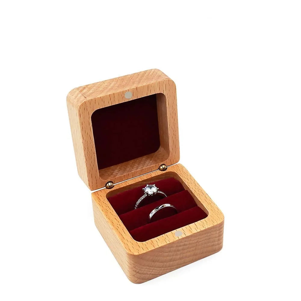 Velvet Wood Ring & Earring Box – Retro Jewelry Display Tray Jewelry Display Box PLUSH Red Double Ring