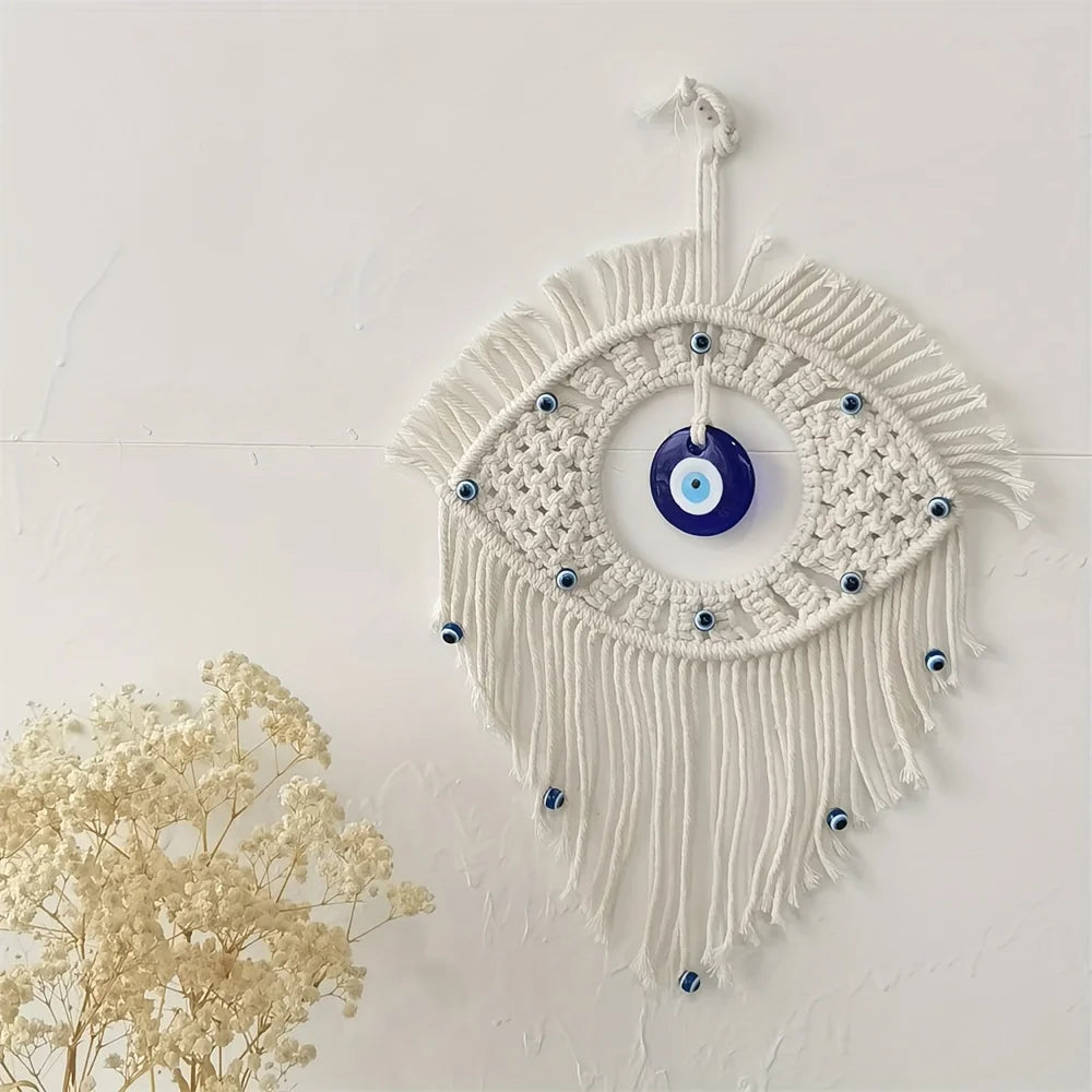 Turkish Blue Evil Eye Wall Hanging – Handcrafted Boho Decor Wall Hanging Decor PLUSH