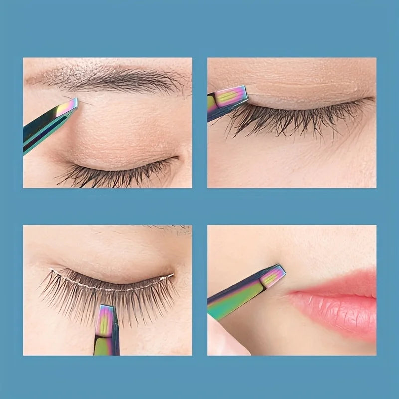 4-Piece Titanium Eyebrow Tweezers Set – Stainless Steel Colors Eyebrow Tweezer Set PLUSH