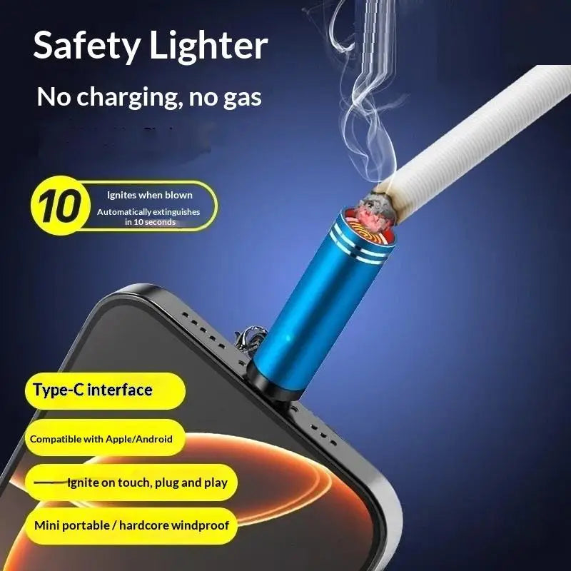 USB-C Flameless Lighter – Windproof Portable EDC Keychain Flameless USB Lighter PLUSH