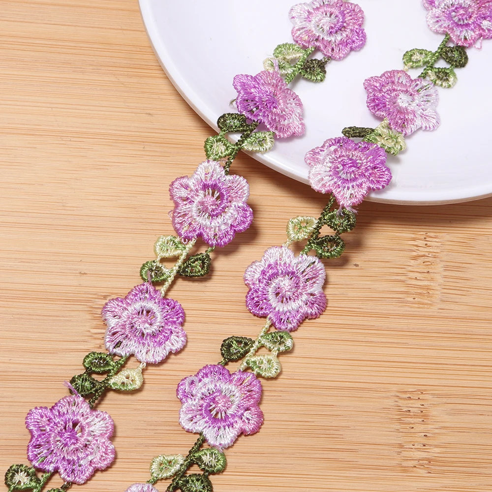 2 Yards Colorful Embroidery Flower Lace Trim for DIY Sewing Embroidery Lace Trim PLUSH light purple 2cm