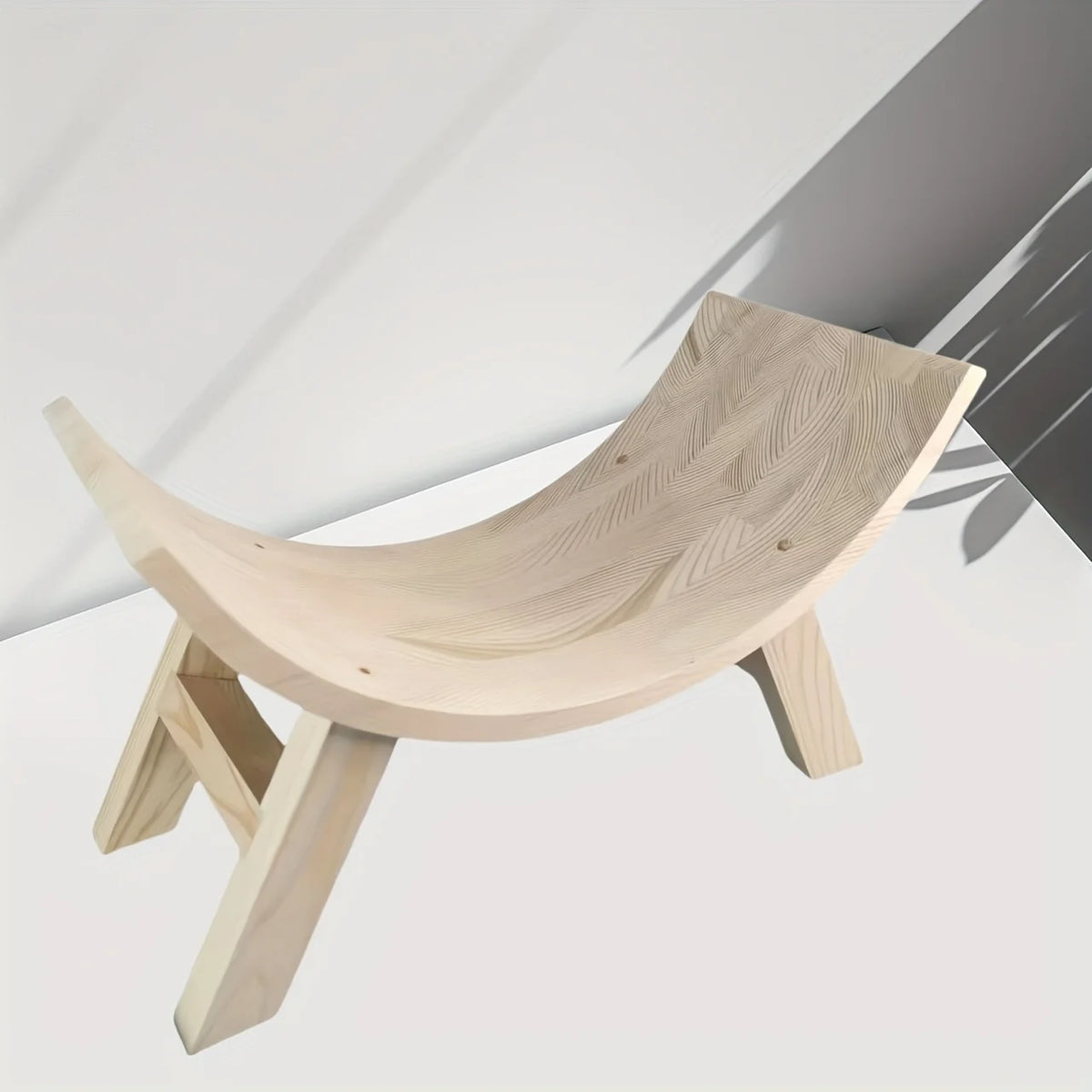 U-Shaped Wooden Stool | Distressed White Half-Round Wood Bench Decorative Wood Stool PLUSH